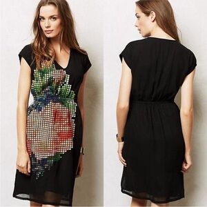 ANTHROPOLOGIE Pankaj and Nidhi Pixelated Fleur Dress size XS black